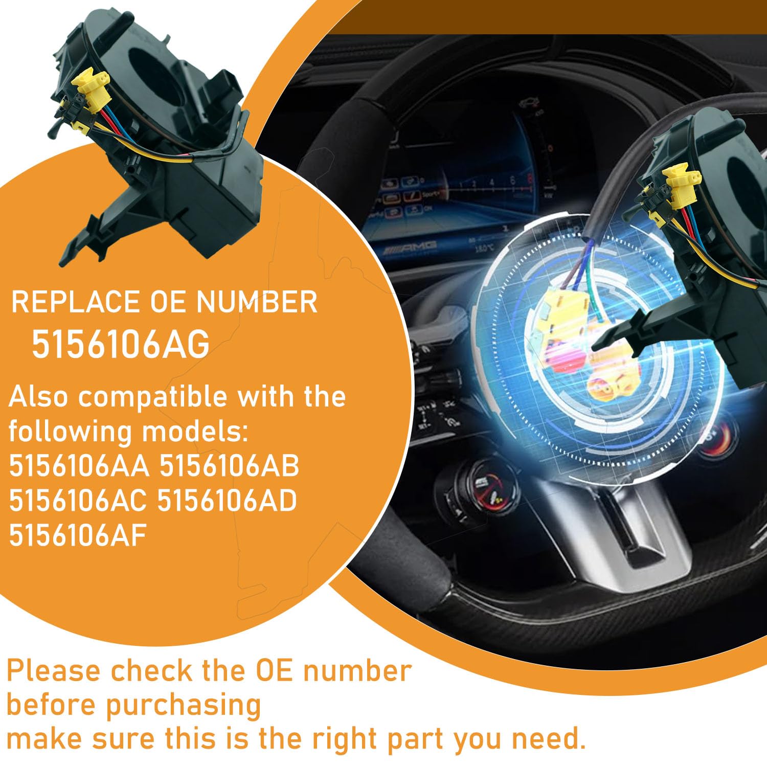 5156106AG ClockSpring for 2014-2018 Jeep Wrangler Compass Patriot, Steering ClockSpring Compatible with 2014 Chrysler 200 Dodge Avenger Replace# 5156106AF